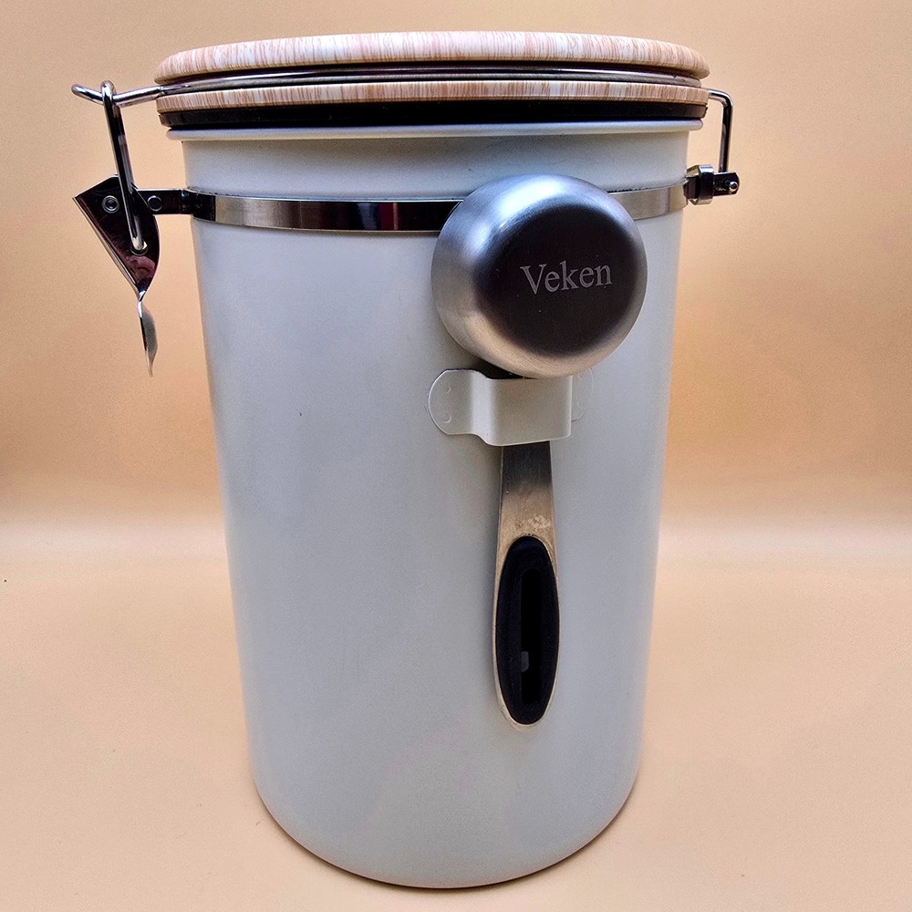 Veken Coffee Canister Airtight Date Stainless Steel Storage w/ Scoop Cream 34 oz